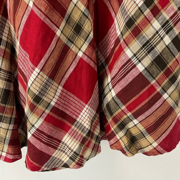 Jones New York Skirt Linen Plaid Tartan Midi Full Circle Red Tan White Size 6 - Picture 4 of 11